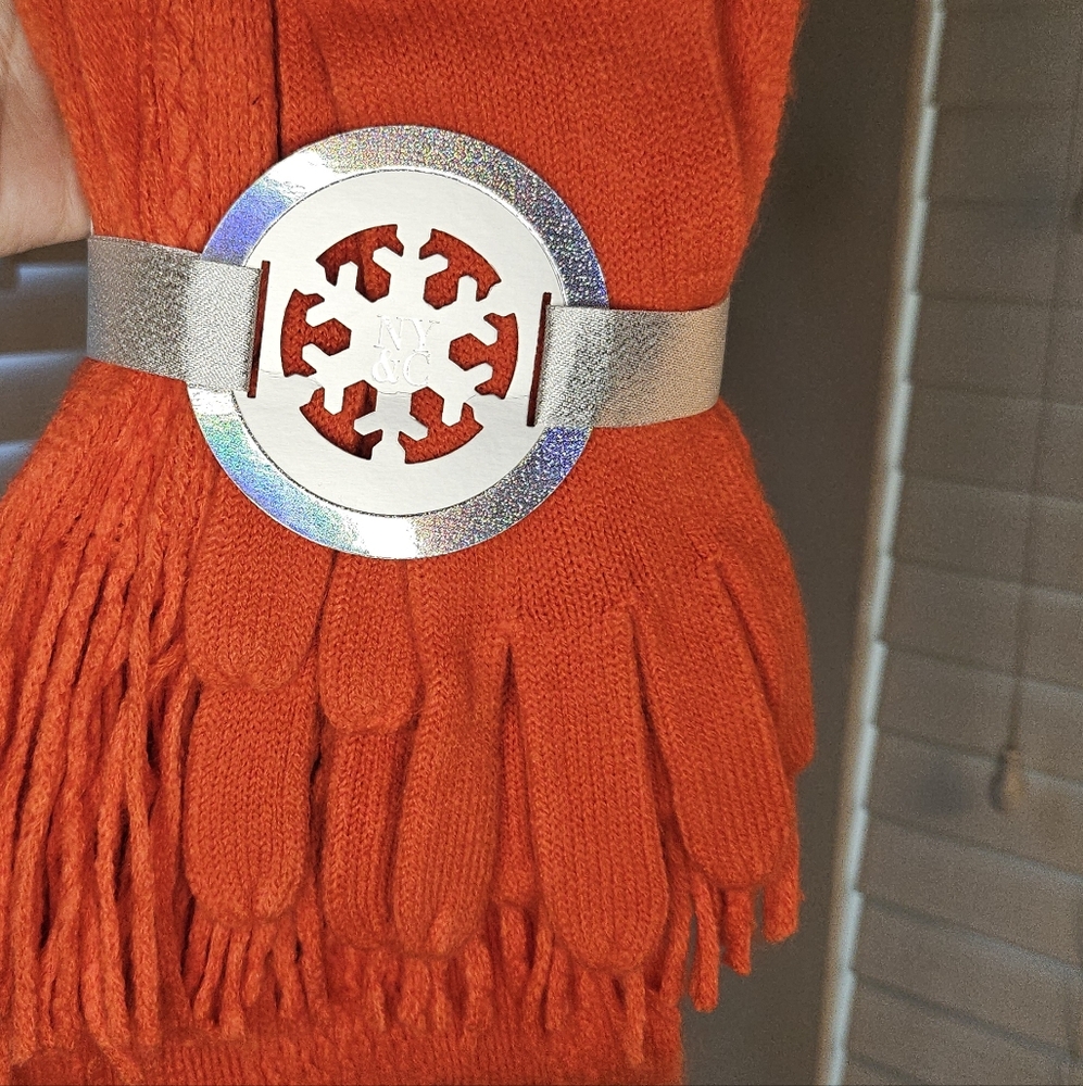 New York & Company Orange Scarf & Gloves Set